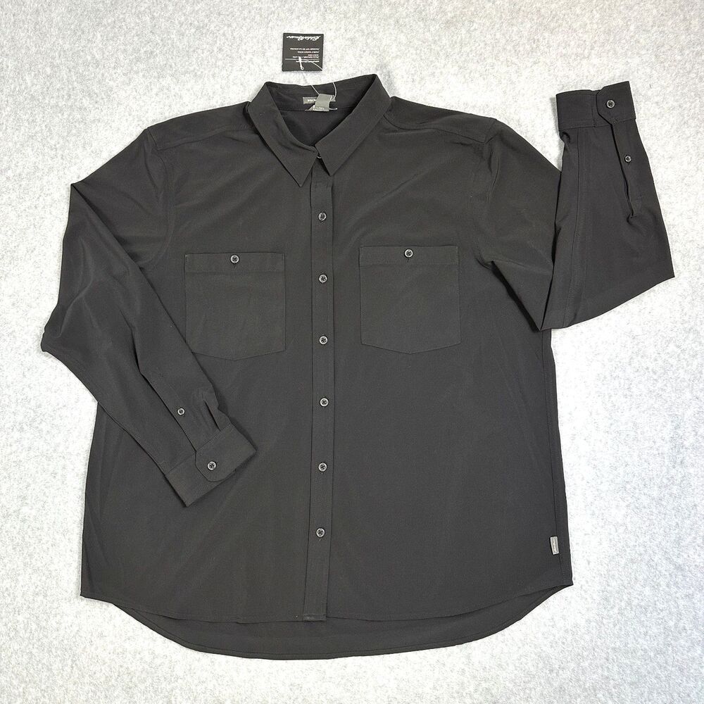 Eddie Bauer Women's Modern Classic Fit Black Pockets Dress Shirt Size XL